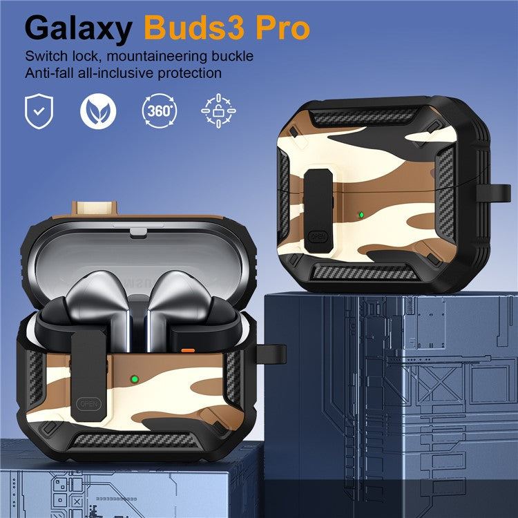 For Samsung Galaxy Buds3 / Galaxy Buds3 Pro TPU + PC Earphone Protective Case Camouflage Earbud Charging Box with Carabiner - Brown