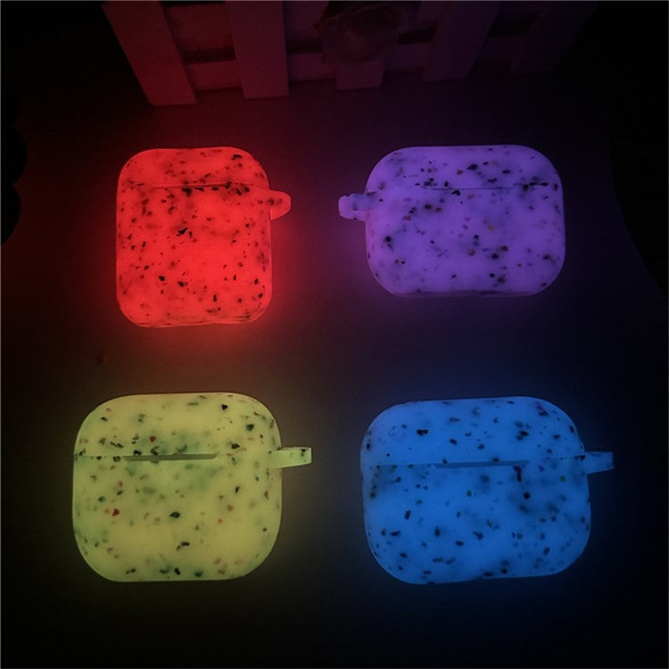 For AirPods 4 Case Bluetooth Earphone Degradable TPU Case Luminous Earbud Protective Cover with Buckle - Green