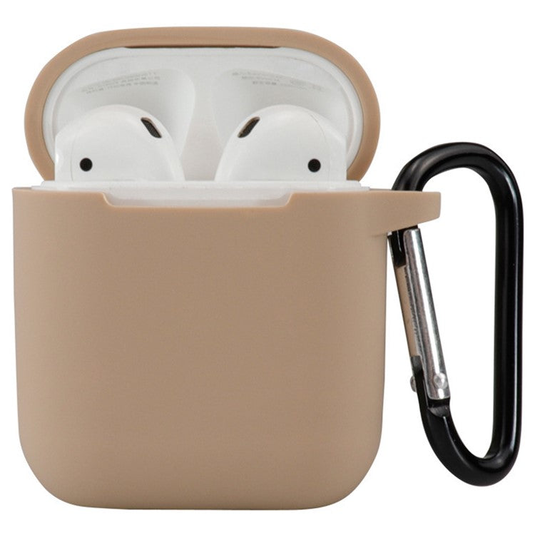 For Apple AirPods 4 Silicone Case Bluetooth Earphones Protective Sleeve with Hook - Light Brown