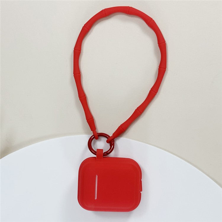 For AirPods 4 Case Bluetooth Earphone Silicone Case Protective Cover with Bamboo Shape Lanyard - Red