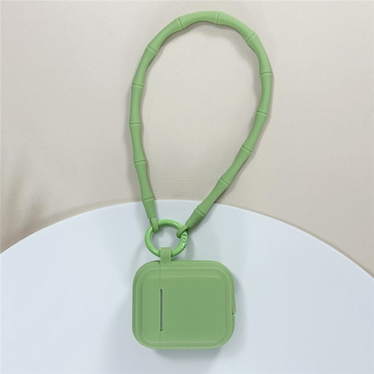 For AirPods 4 Case Bluetooth Earphone Silicone Case Protective Cover with Bamboo Shape Lanyard - Matcha Green
