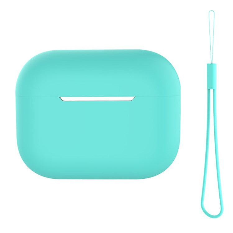 For AirPods Pro 2 Case Bluetooth Earphone Solid Color Silicone Cover with Lanyard - Mint Green