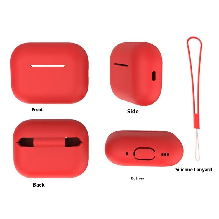 For AirPods Pro 2 Case Bluetooth Earphone Solid Color Silicone Cover with Lanyard - Orange