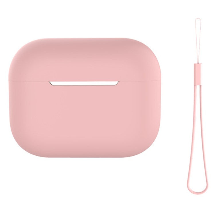 For AirPods Pro 2 Case Bluetooth Earphone Solid Color Silicone Cover with Lanyard - Pink