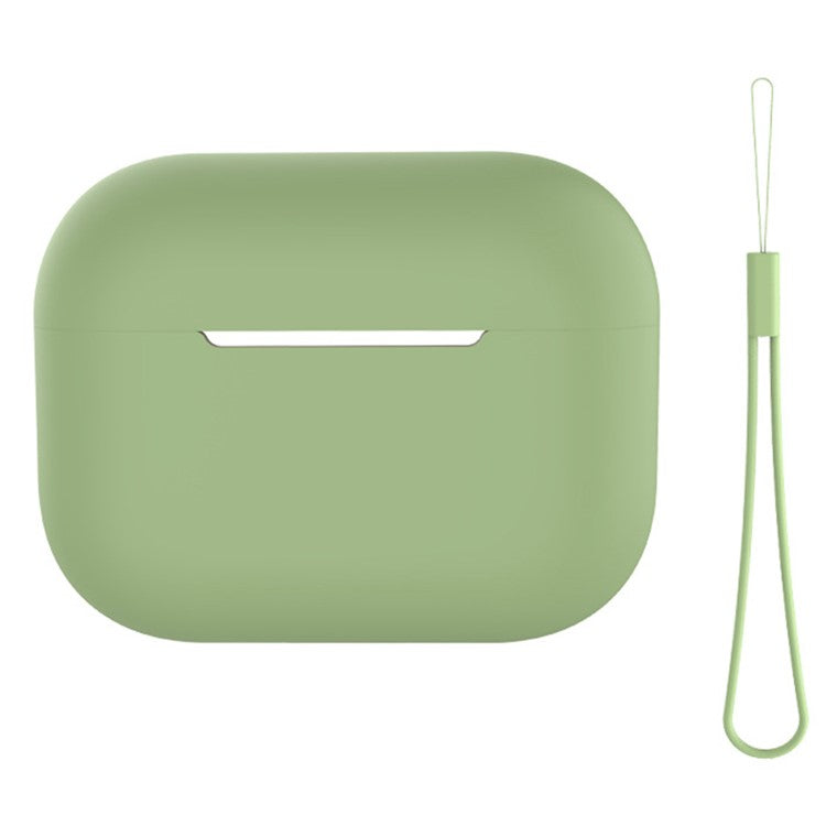 For AirPods Pro 2 Case Bluetooth Earphone Solid Color Silicone Cover with Lanyard - Matcha Green