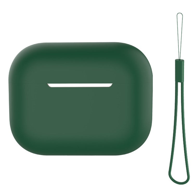 For AirPods Pro 2 Case Bluetooth Earphone Solid Color Silicone Cover with Lanyard - Blackish Green