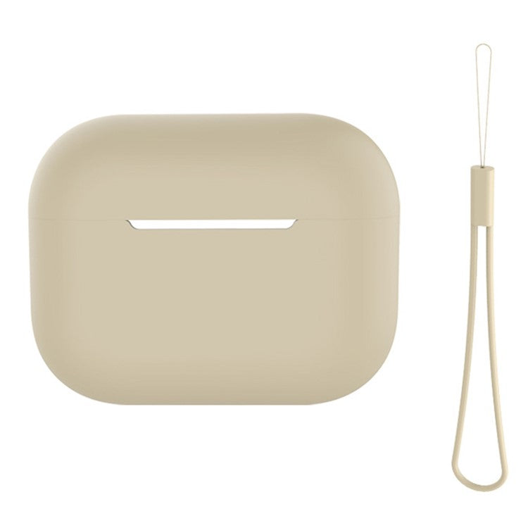For AirPods Pro 2 Case Bluetooth Earphone Solid Color Silicone Cover with Lanyard - Beige