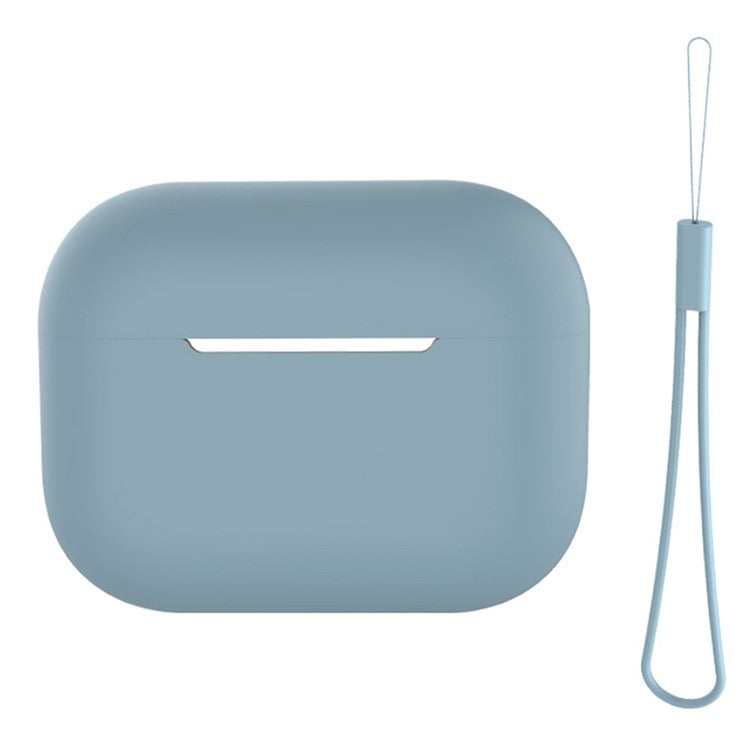 For AirPods Pro 2 Case Bluetooth Earphone Solid Color Silicone Cover with Lanyard - Baby Blue