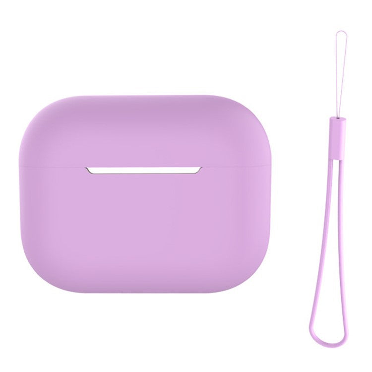 For AirPods Pro 2 Case Bluetooth Earphone Solid Color Silicone Cover with Lanyard - Light Purple