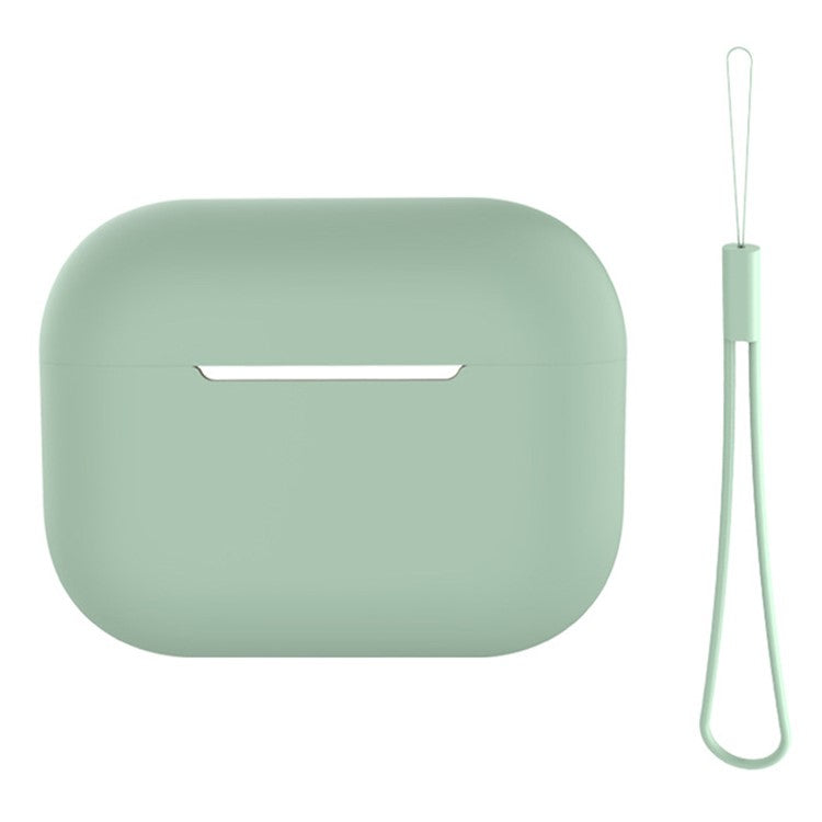 For AirPods Pro 2 Case Bluetooth Earphone Solid Color Silicone Cover with Lanyard - Light Green