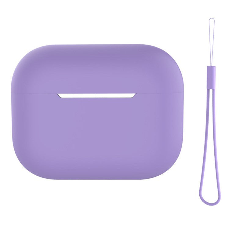 For AirPods Pro 2 Case Bluetooth Earphone Solid Color Silicone Cover with Lanyard - Violet