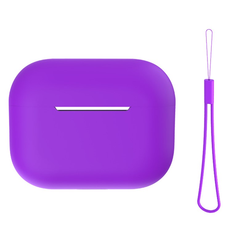 For AirPods Pro 2 Case Bluetooth Earphone Solid Color Silicone Cover with Lanyard - Purple