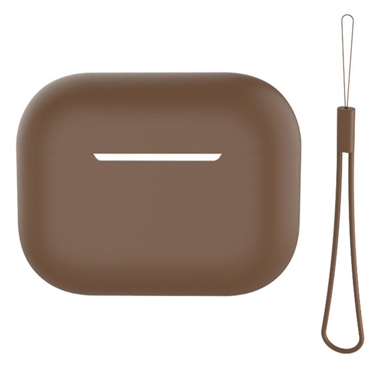 For AirPods Pro 2 Case Bluetooth Earphone Solid Color Silicone Cover with Lanyard - Brown
