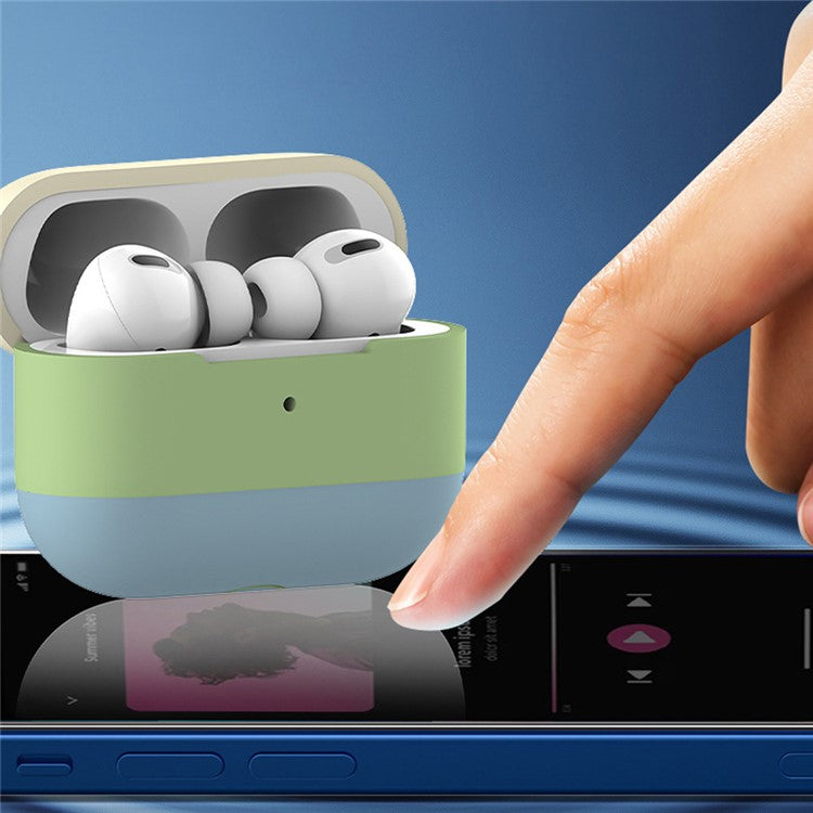 For AirPods Pro 2 Silicone Case Contrast Color Bluetooth Earphone Cover - Apricot+Matcha Green+Denim Blue