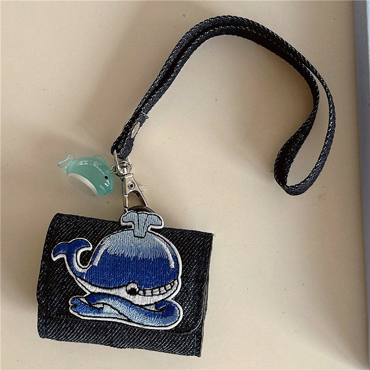For AirPods 4 / 3 / Pro 2 / Pro Case Cartoon Denim Earbud Storage Bag with Luminous Pendant - Whale