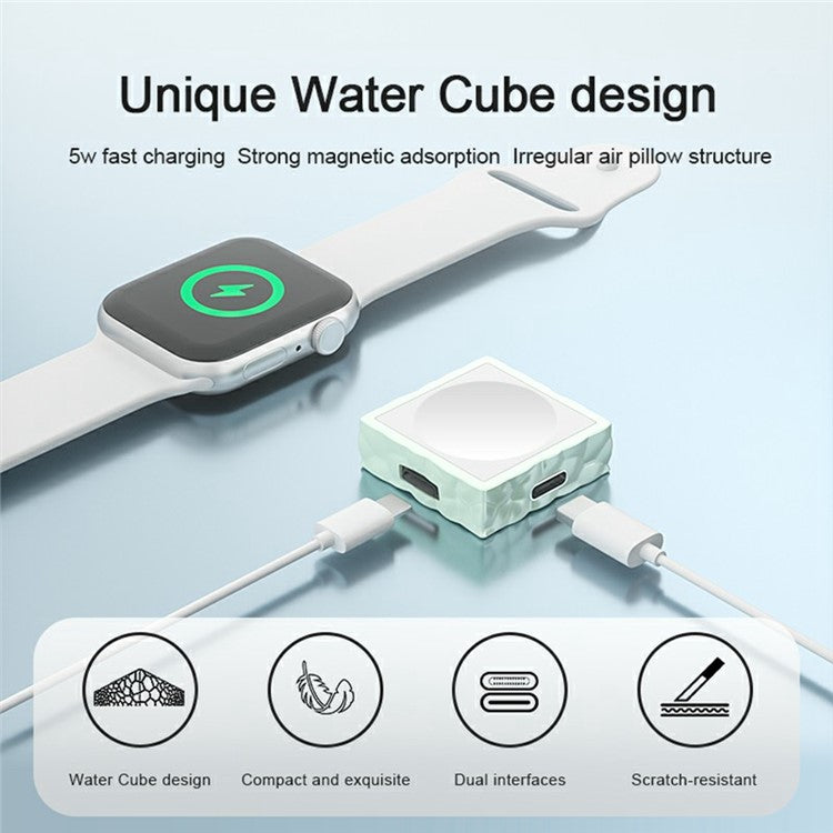 For Apple Watch 5W Fast Wireless Charger Water Cube Portable PC Magnetic Watch Charging Dock - Sapphire