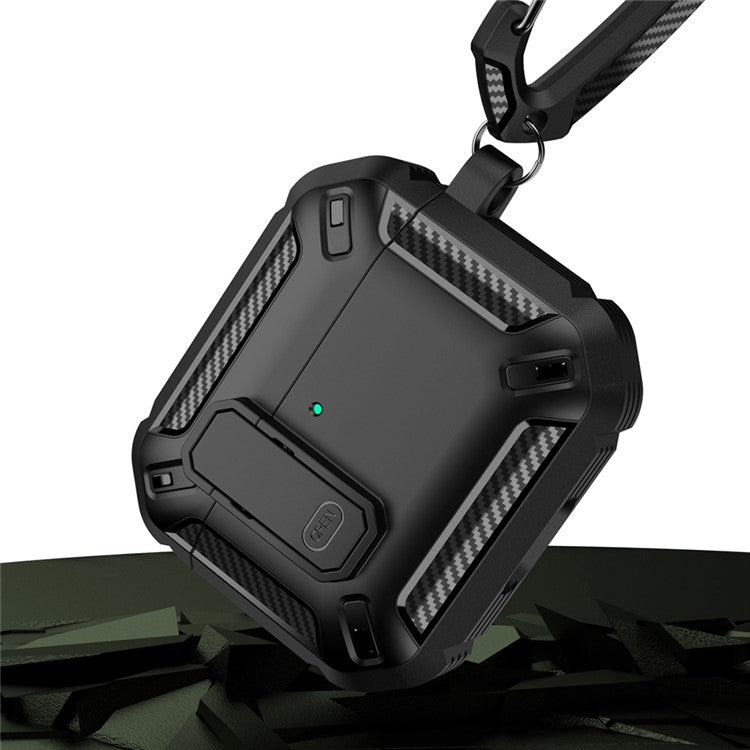 For Apple AirPods 4 Case TPU Earphone Charging Box Case Anti-Fall Protective Cover with Carabiner - Black