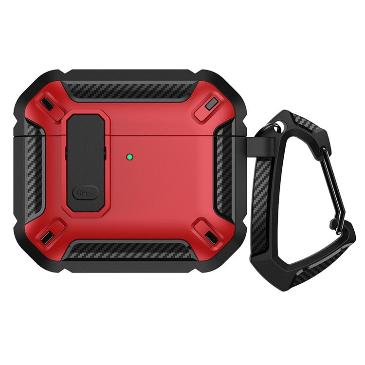 For Apple AirPods 4 Case TPU+PC Earphone Charging Box Case Anti-fall Protective Cover with Carabiner - Red