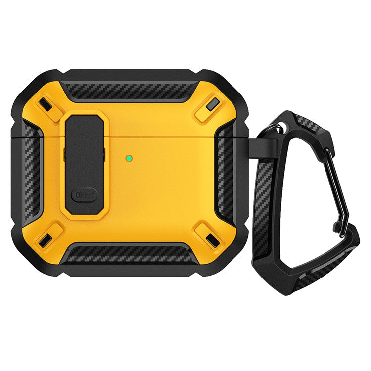 For Apple AirPods 4 Case TPU+PC Earphone Charging Box Case Anti-fall Protective Cover with Carabiner - Yellow