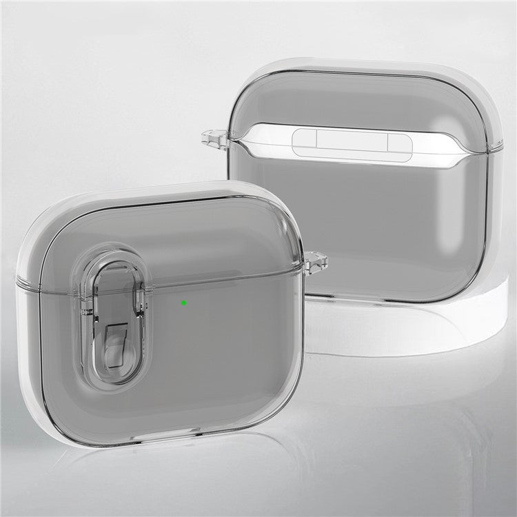 For Apple AirPods 4 Earphone Protective Case Snap Switch Ice Crystal Clear TPU+PC Cover - Transparent Grey