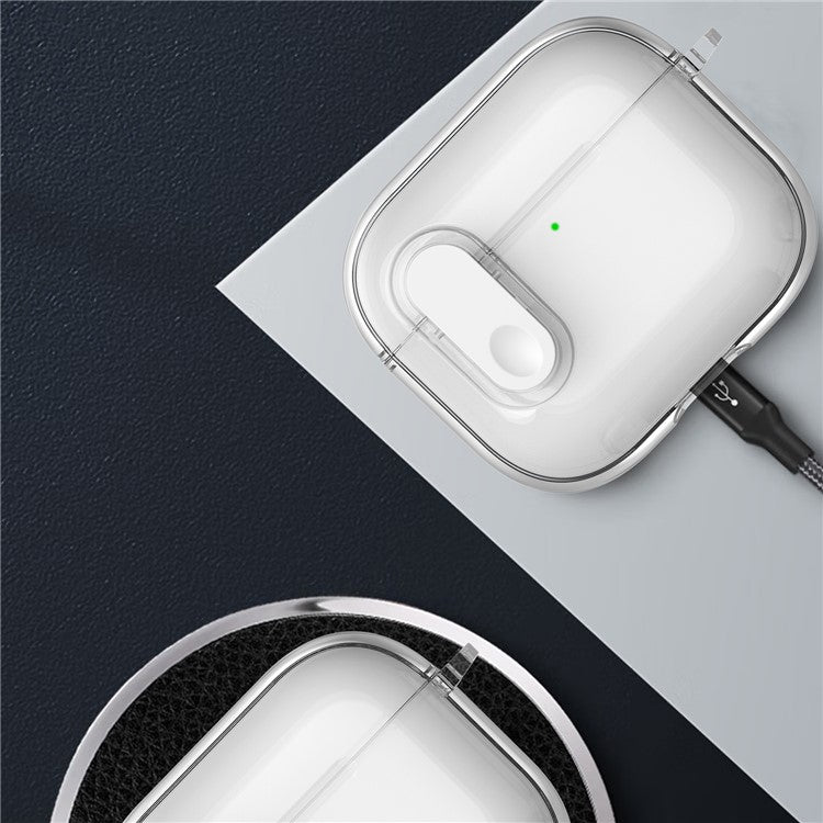 For Apple AirPods 4 Earphone Protective Case Snap Switch Ice Crystal Clear TPU+PC Cover - Transparent Grey