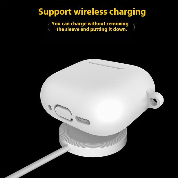 For AirPods 4 Portable Silicone Case with Carabiner Headphone Storage Bag Set - White