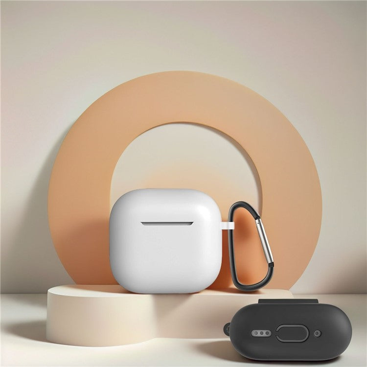 For AirPods 4 Portable Silicone Case with Carabiner Headphone Storage Bag Set - Matcha Green