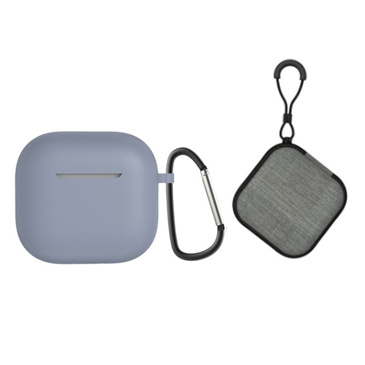 For AirPods 4 Portable Silicone Case with Carabiner Headphone Storage Bag Set - Lavender Grey