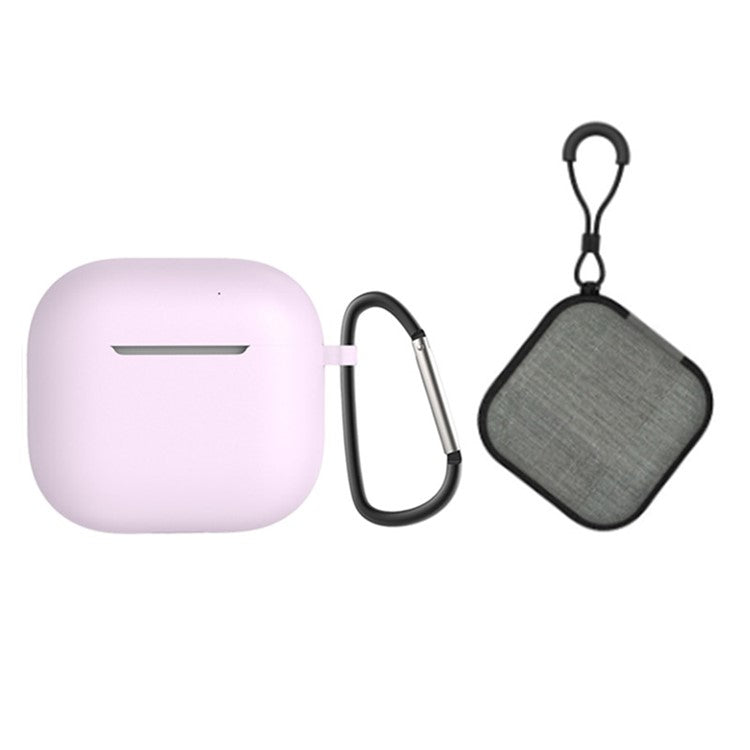 For AirPods 4 Portable Silicone Case with Carabiner Headphone Storage Bag Set - Purple