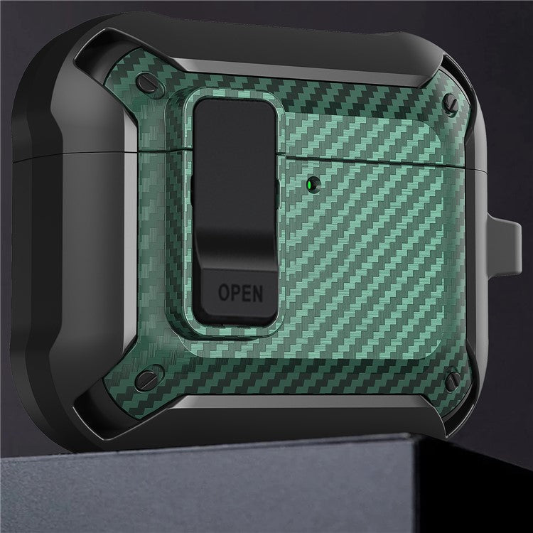 For AirPods 4 Bluetooth Earphone Cover Carbon Fiber Texture TPU+PC Anti-Drop Case with Buckle - Blue