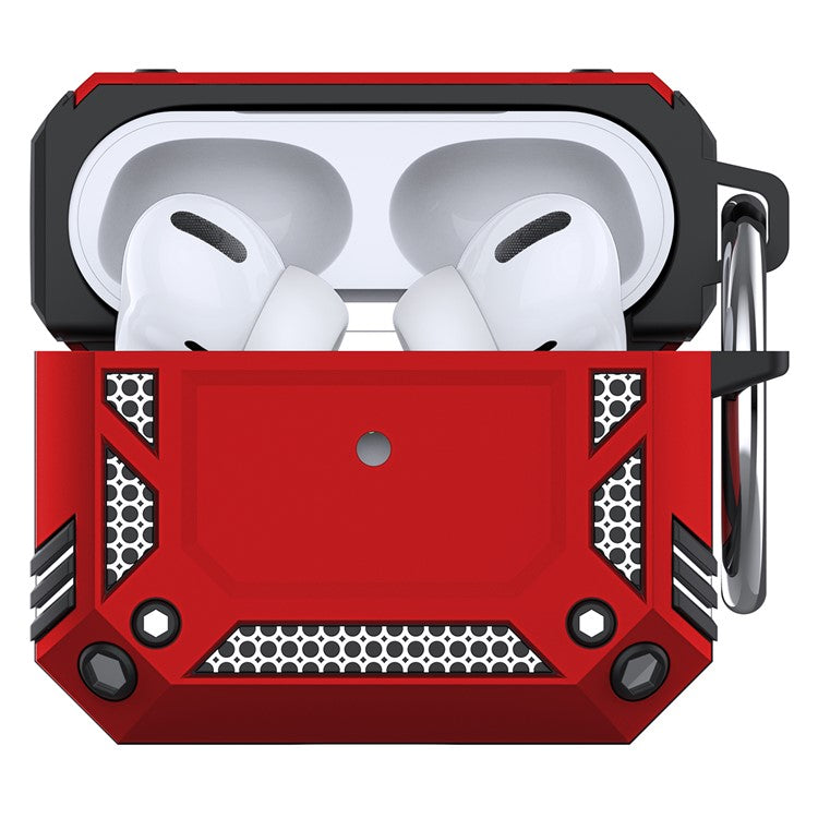 For AirPods 4 Hard PC + TPU Skin Cover Shockproof Scratch Resistant Earphone Case with Carabiner - Red