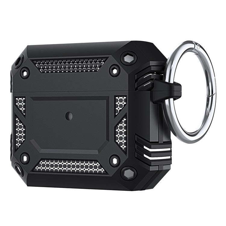 For AirPods 4 Hard PC + TPU Skin Cover Shockproof Scratch Resistant Earphone Case with Carabiner - Black