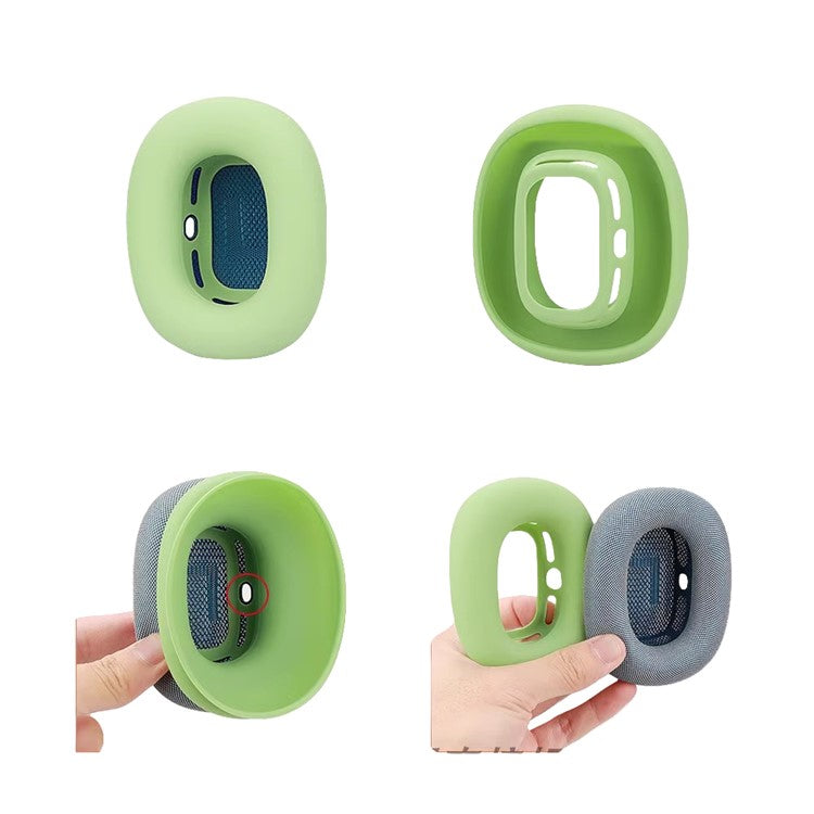 For AirPods Max 2024 (USB-C) / Max EVA Storage Bag Headphone Carrying Case with 1 Pair Earpad Silicone Case - Matcha Green