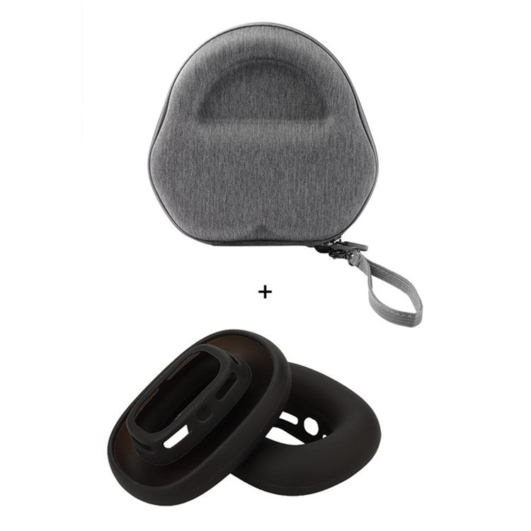 For AirPods Max 2024 (USB-C) / Max EVA Storage Bag Headphone Carrying Case with 1 Pair Earpad Silicone Case - Black
