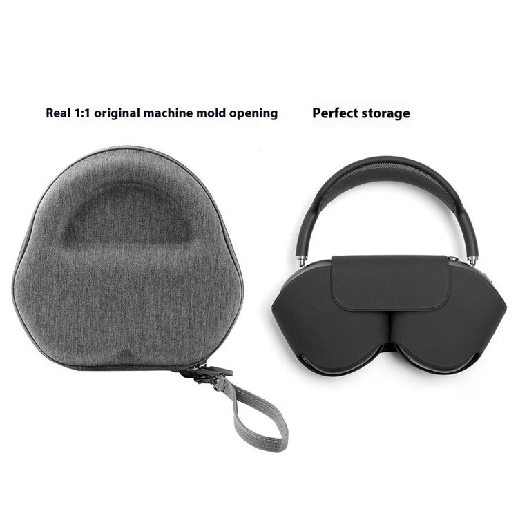 For AirPods Max 2024 (USB-C) / Max EVA Storage Bag Headphone Carrying Case with 1 Pair Earpad Silicone Case - Black