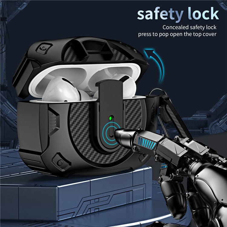 For AirPods 4 Case PC+TPU Lock Design Earphone Protective Cover with Hanging Hook - Black