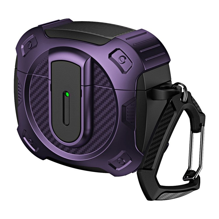 For AirPods 4 Case PC+TPU Lock Design Earphone Protective Cover with Hanging Hook - Purple
