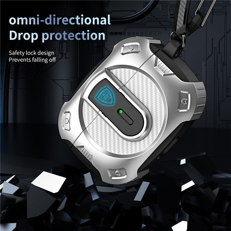 For AirPods 4 Case PC+TPU Lock Design Earphone Protective Cover with Hanging Hook - Blue