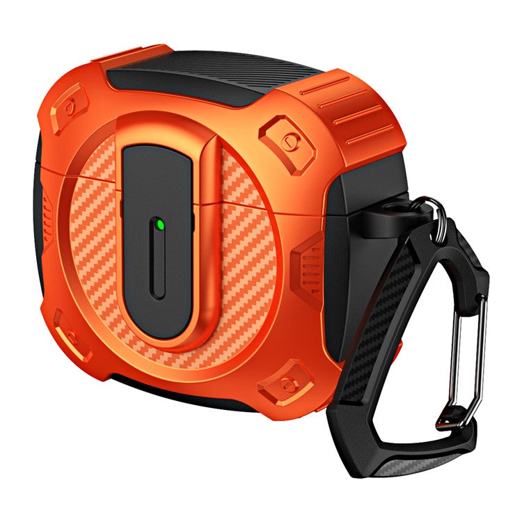 For AirPods 4 Case PC+TPU Lock Design Earphone Protective Cover with Hanging Hook - Orange