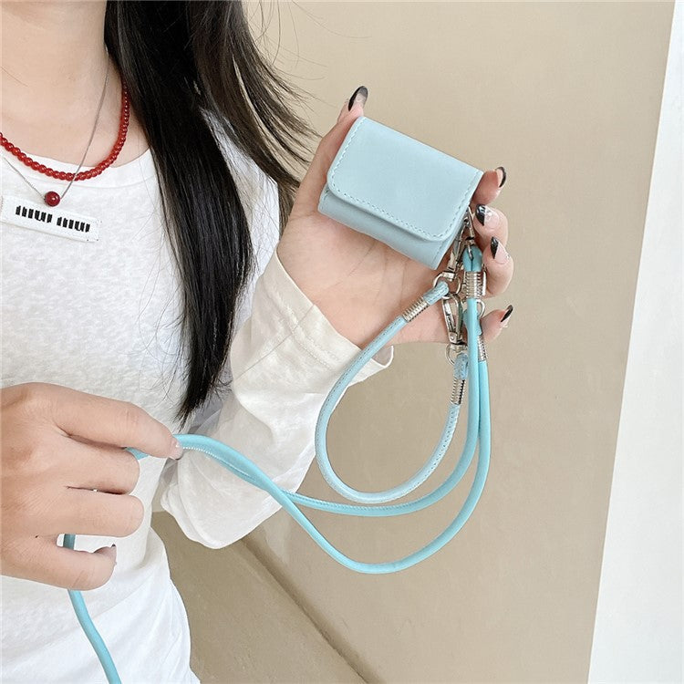 For Apple AirPods Pro 2 / AirPods Pro Charging Case Cover Simple Style Bluetooth Earbuds Case with Shoulder / Wrist Strap - Sky Blue
