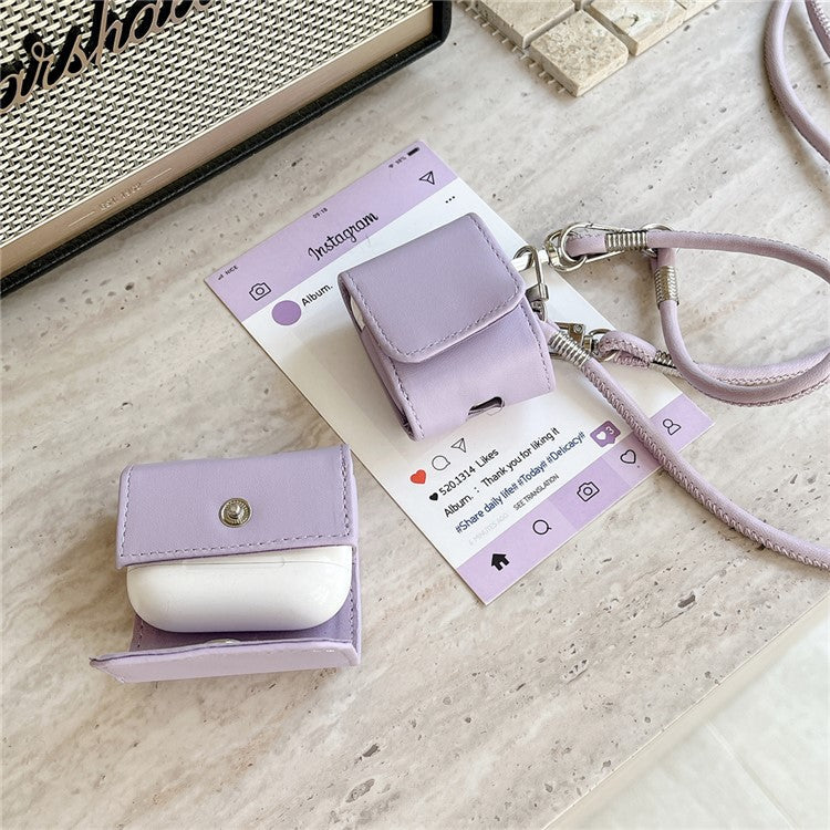 For Apple AirPods Pro 2 / AirPods Pro Charging Case Cover Simple Style Bluetooth Earbuds Case with Shoulder / Wrist Strap - Purple