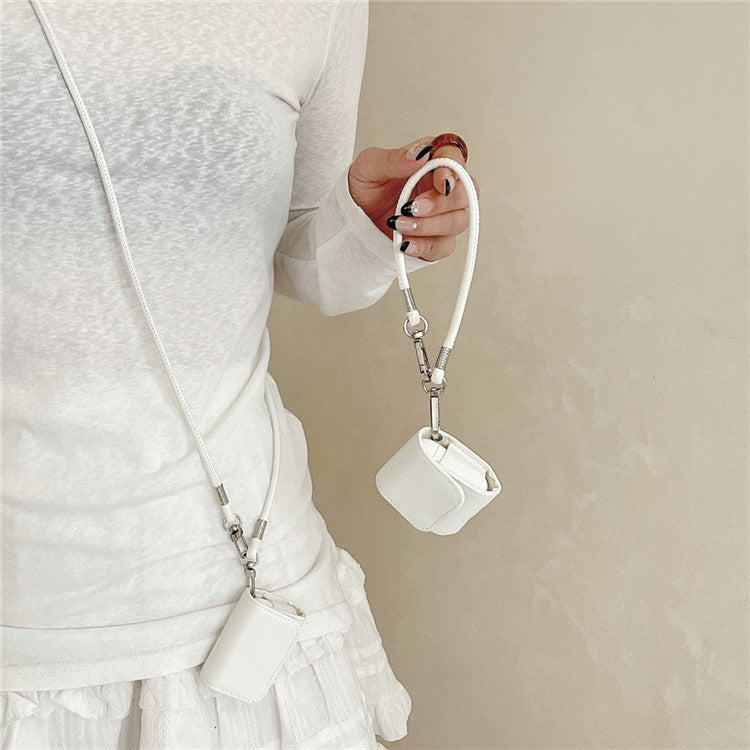 For Apple AirPods Pro 2 / AirPods Pro Charging Case Cover Simple Style Bluetooth Earbuds Case with Shoulder / Wrist Strap - White