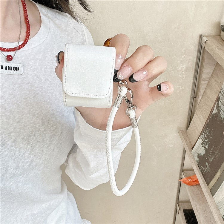 For Apple AirPods with Wireless Charging Case (2019) / AirPods with Charging Case (2019) / (2016) PU Case with Straps - White