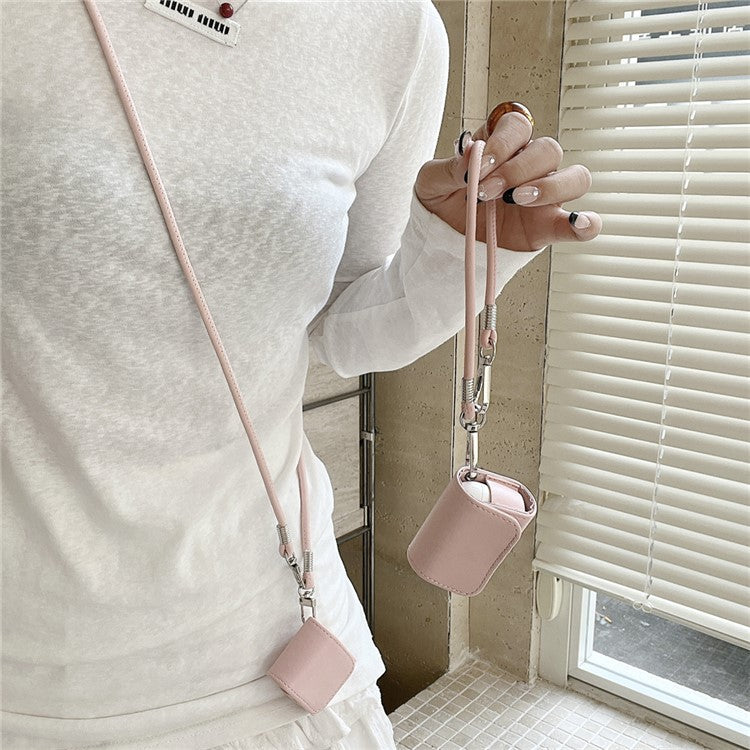For Apple AirPods with Wireless Charging Case (2019) / AirPods with Charging Case (2019) / (2016) PU Case with Straps - Pink