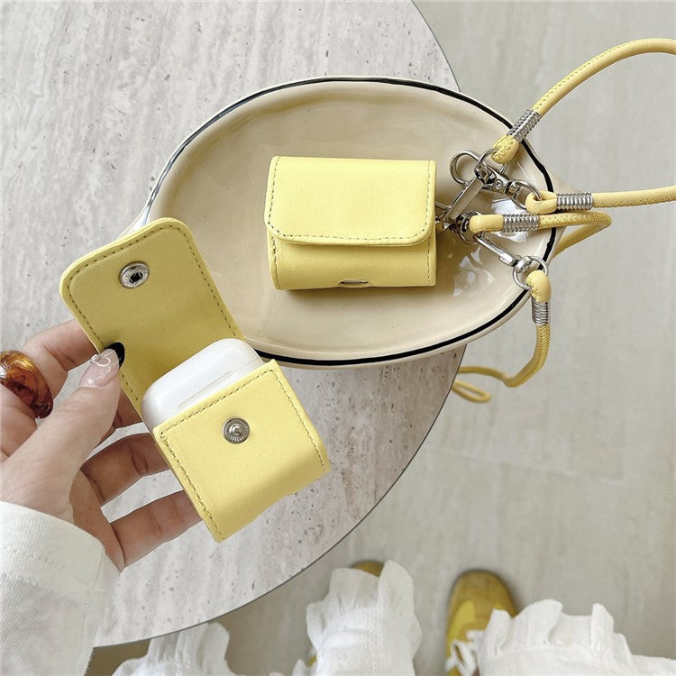 For Apple AirPods with Wireless Charging Case (2019) / AirPods with Charging Case (2019) / (2016) PU Case with Straps - Yellow