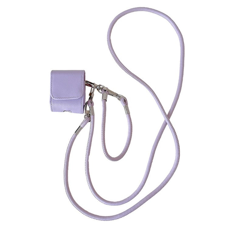 For Apple AirPods with Wireless Charging Case (2019) / AirPods with Charging Case (2019) / (2016) PU Case with Straps - Purple