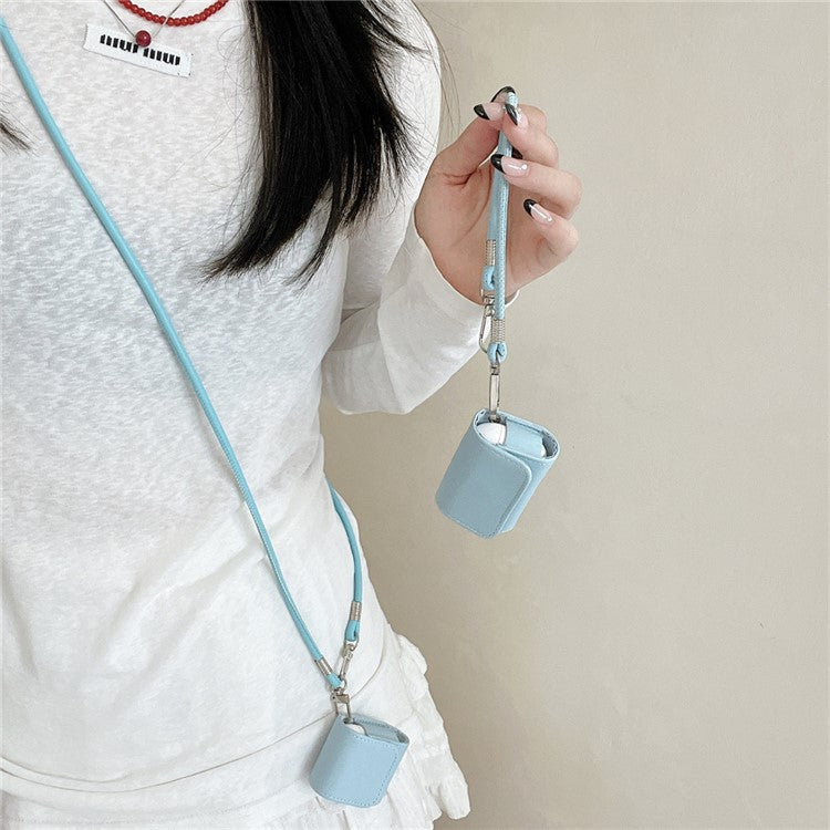 For Apple AirPods 4 / AirPods 3 Charging Case Cover Simple Style Bluetooth Earbuds Case with Shoulder / Wrist Strap - Sky Blue