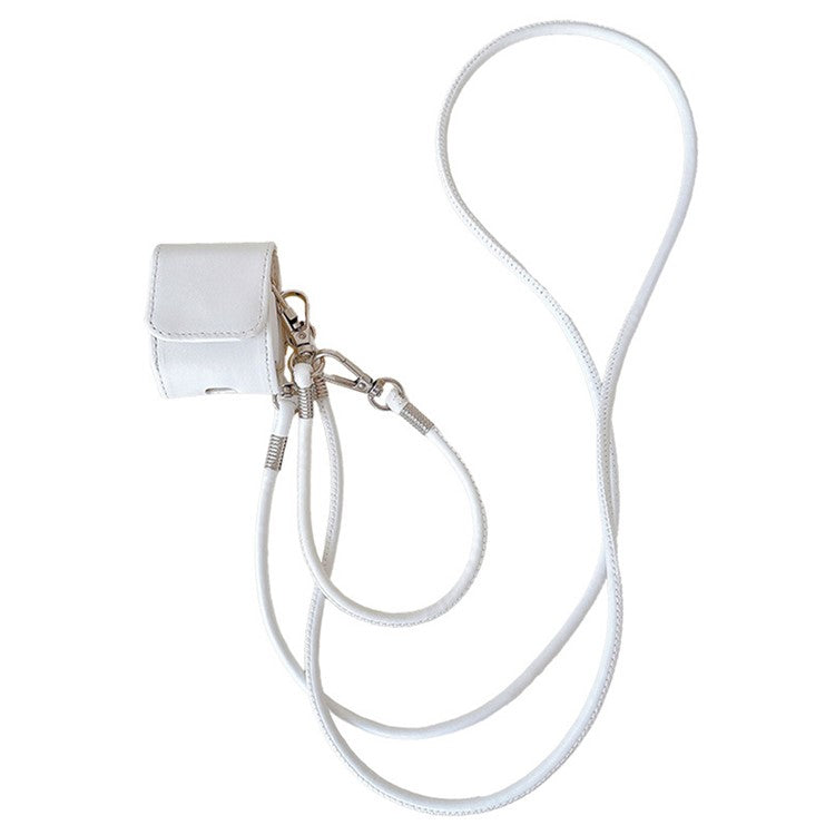 For Apple AirPods 4 / AirPods 3 Charging Case Cover Simple Style Bluetooth Earbuds Case with Shoulder / Wrist Strap - White