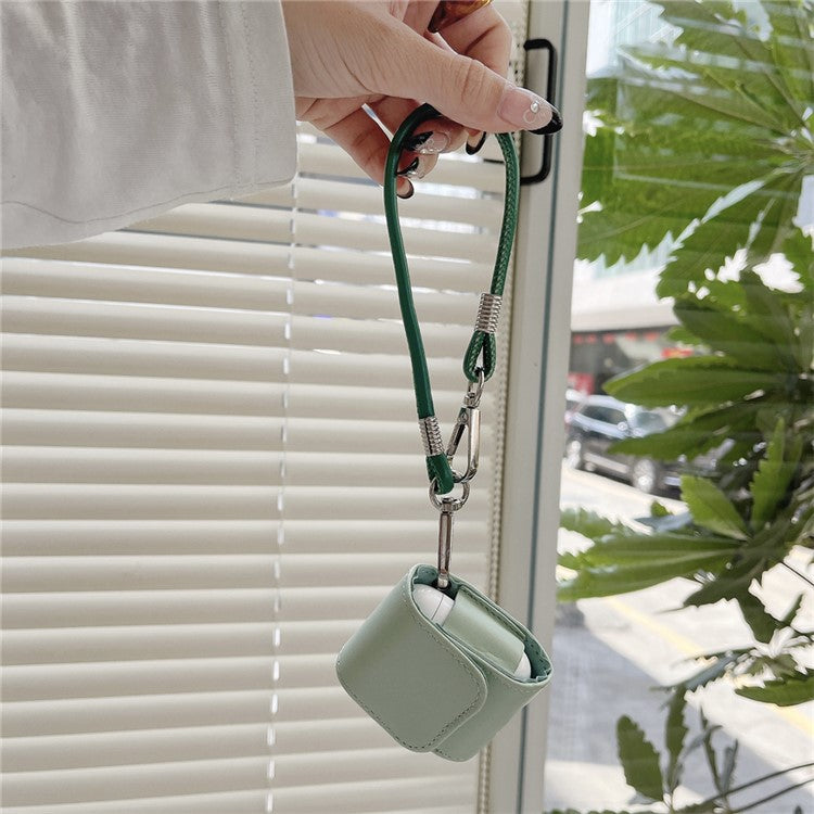 For Apple AirPods 4 / AirPods 3 Charging Case Cover Simple Style Bluetooth Earbuds Case with Shoulder / Wrist Strap - Light Green