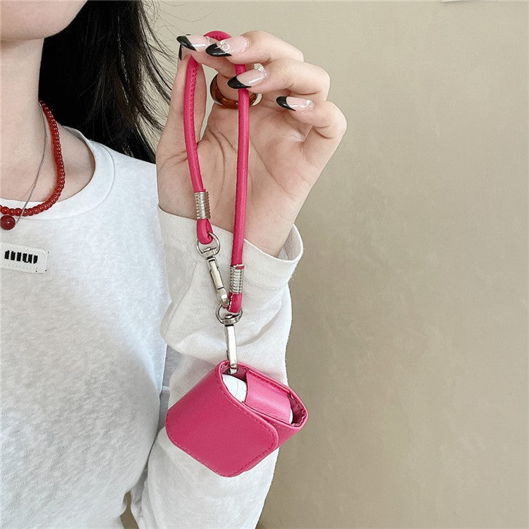 For Apple AirPods 4 / AirPods 3 Charging Case Cover Simple Style Bluetooth Earbuds Case with Shoulder / Wrist Strap - Rose